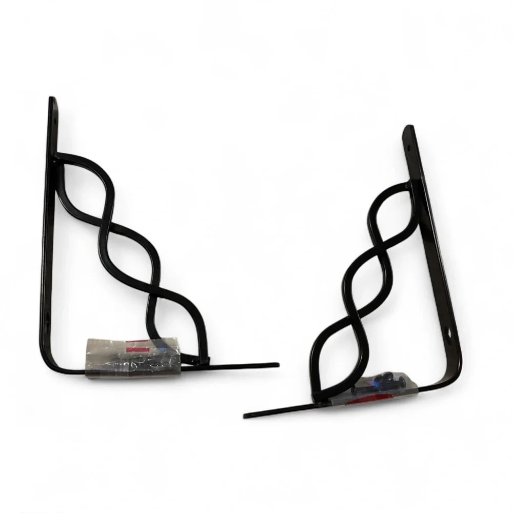 Rubbermaid Black Metal Shelf Brackets 8x6”Decorative Swirl Wall Mount Pair